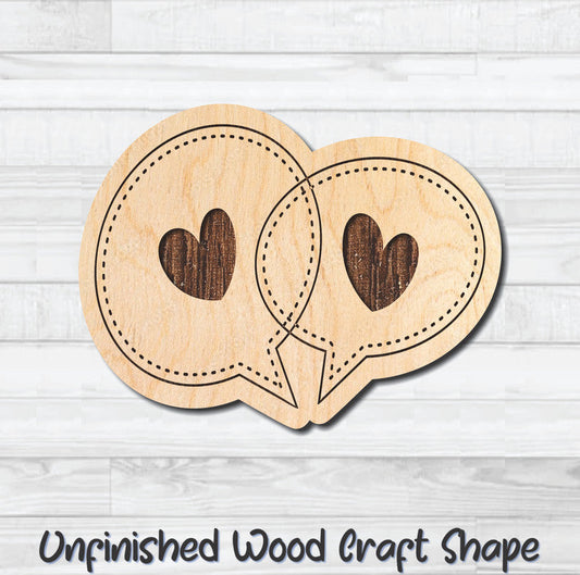Heart Chat Bubbles Valentine Wording Unfinished Wood Shape Blank Laser Engraved Cutout Woodcraft Craft Supply
