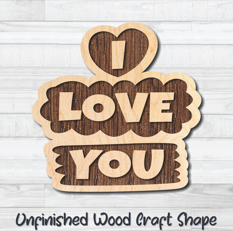 I Love You Valentine Wording Unfinished Wood Shape Blank Laser Engraved Cutout Woodcraft Craft Supply