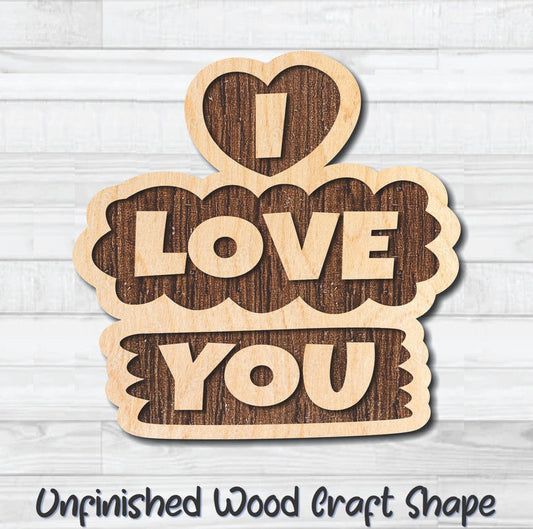 I Love You Valentine Wording Unfinished Wood Shape Blank Laser Engraved Cutout Woodcraft Craft Supply