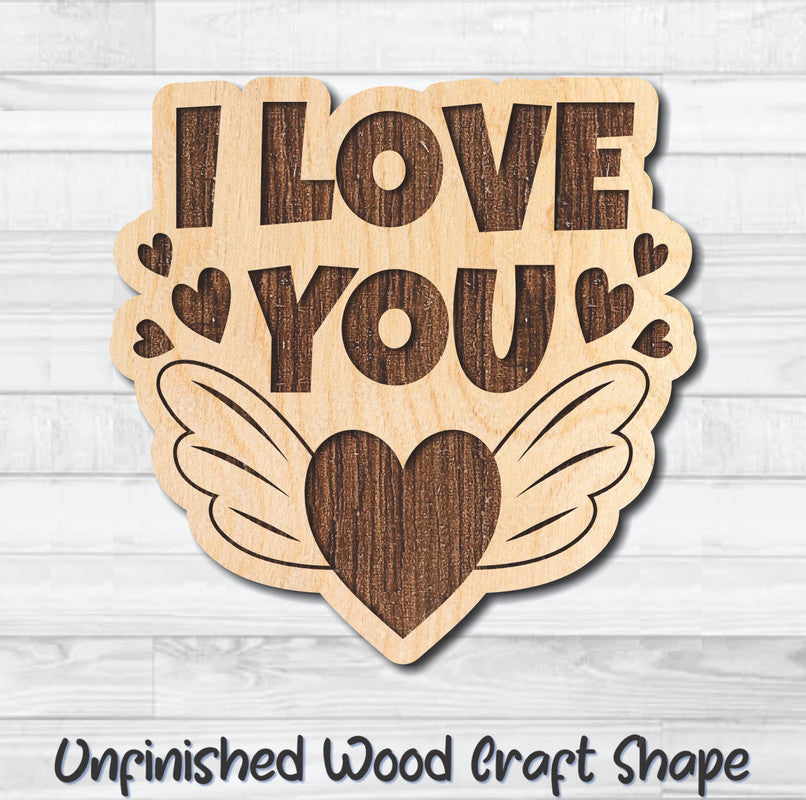 I Love You Valentine Wording Unfinished Wood Shape Blank Laser Engraved Cutout Woodcraft Craft Supply