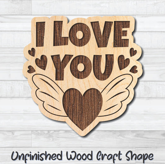 I Love You Valentine Wording Unfinished Wood Shape Blank Laser Engraved Cutout Woodcraft Craft Supply