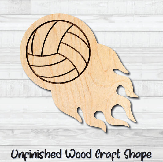 Flaming Volleyball Unfinished Wood Shape Blank Laser Engraved Cut Out Woodcraft Craft Supply