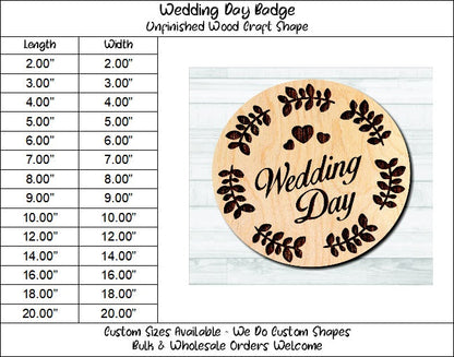 Wedding Day Badge Unfinished Wood Shape Blank Laser Engraved Cut Out Woodcraft Craft Supply