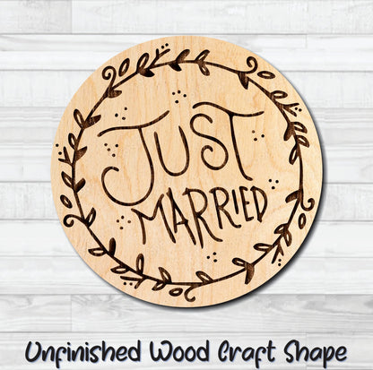 Just Married Vine Badge Unfinished Wood Shape Blank Laser Engraved Cut Out Woodcraft Craft Supply