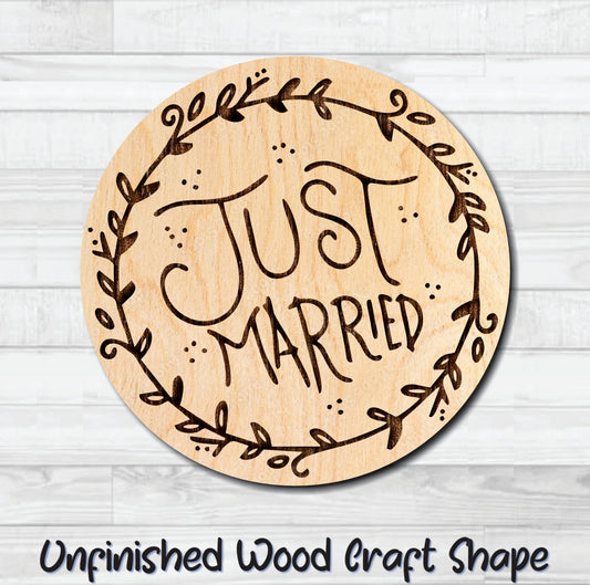 Just Married Vine Badge Unfinished Wood Shape Blank Laser Engraved Cut Out Woodcraft Craft Supply