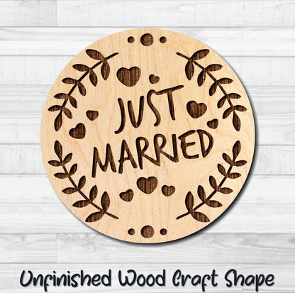 Just Married Hearts Badge Unfinished Wood Shape Blank Laser Engraved Cut Out Woodcraft Craft Supply