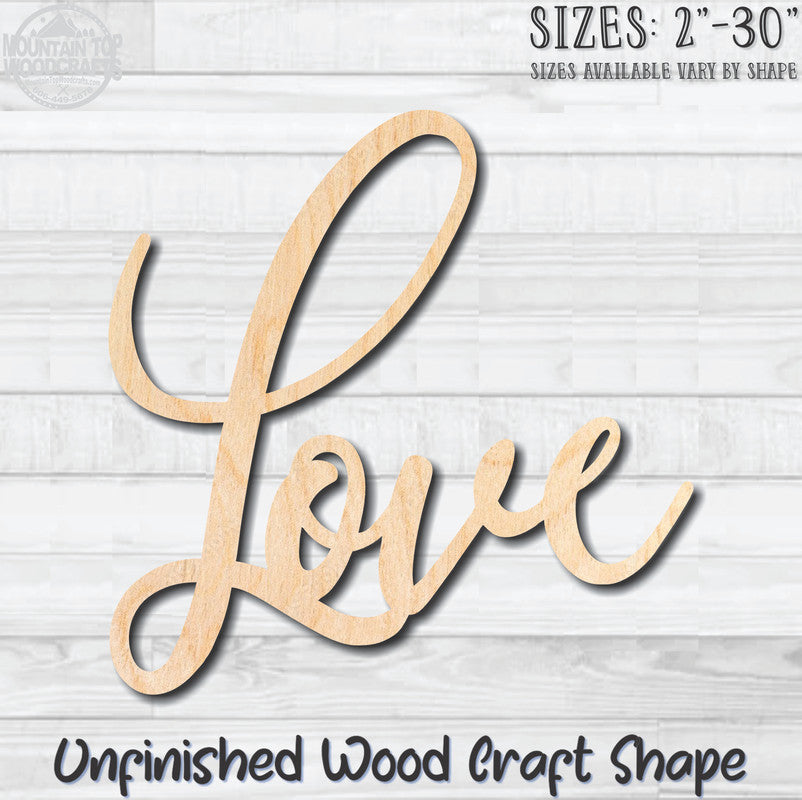 Love Script Word Unfinished Wood Shape Blank Laser Engraved Cutout Woodcraft Craft Supply