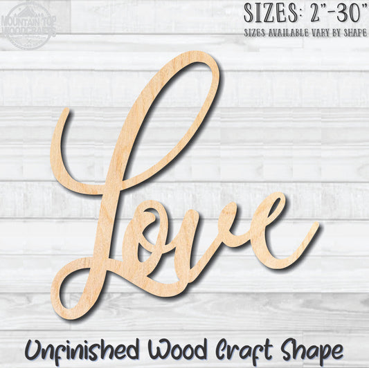 Love Script Word Unfinished Wood Shape Blank Laser Engraved Cutout Woodcraft Craft Supply