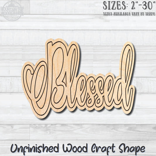 Blessed Script Word Unfinished Wood Shape Blank Laser Engraved Cutout Woodcraft Craft Supply
