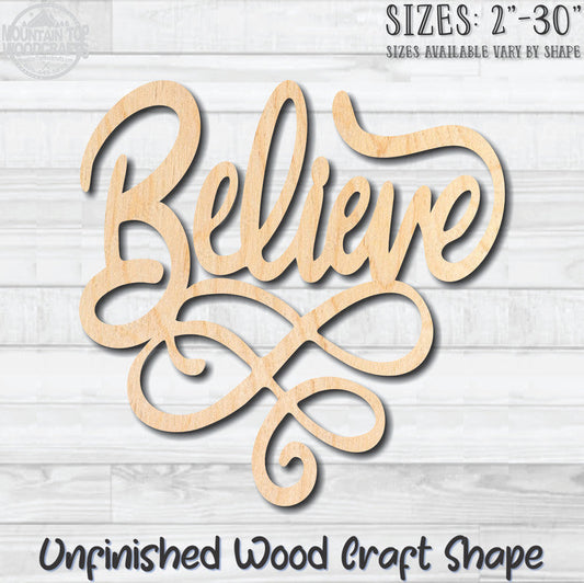Believe Script Word Unfinished Wood Shape Blank Laser Engraved Cutout Woodcraft Craft Supply