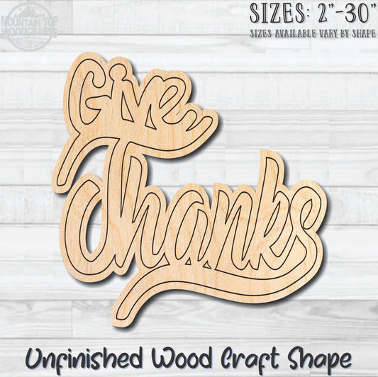 Give Thanks Word Wording Unfinished Wood Shape Blank Laser Engraved Cutout Woodcraft Craft Supply