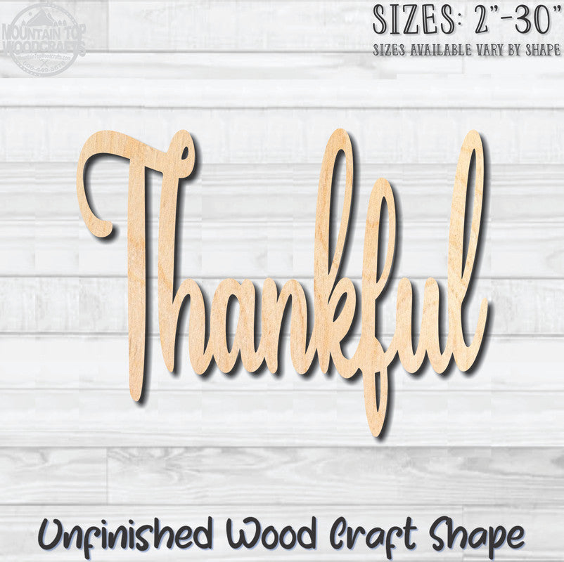 Thankful Word Wording Unfinished Wood Shape Blank Laser Engraved Cut Out Woodcraft Craft Supply