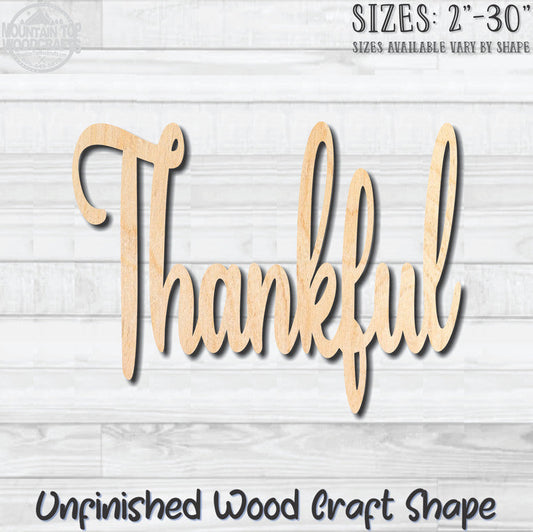 Thankful Word Wording Unfinished Wood Shape Blank Laser Engraved Cut Out Woodcraft Craft Supply