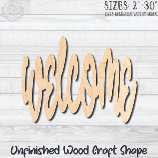 Welcome Word Wording Unfinished Wood Shape Blank Laser Engraved Cut Out Woodcraft Craft Supply