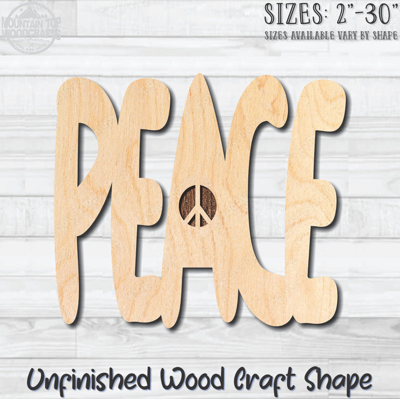 PEACE Word Peace Sign Wording Unfinished Wood Shape Blank Laser Engraved Cutout Woodcraft Craft Supply