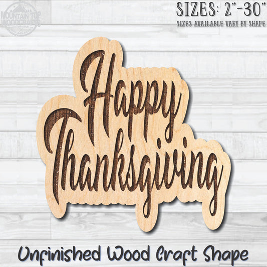 Happy Thanksgiving Outline Word Wording Unfinished Wood Shape Blank Laser Engraved Cutout Woodcraft Craft Supply