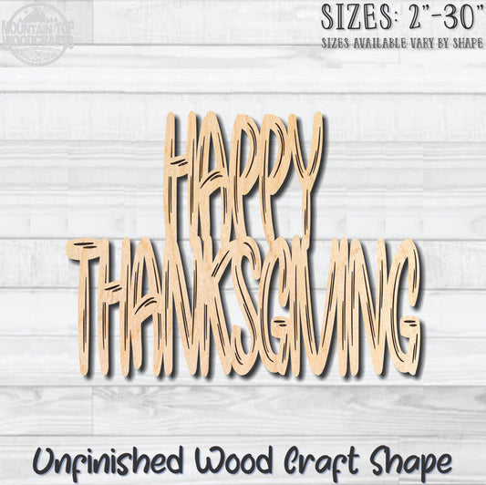 Happy Thanksgiving Shadow Word Wording Unfinished Wood Shape Blank Laser Engraved Cutout Woodcraft Craft Supply