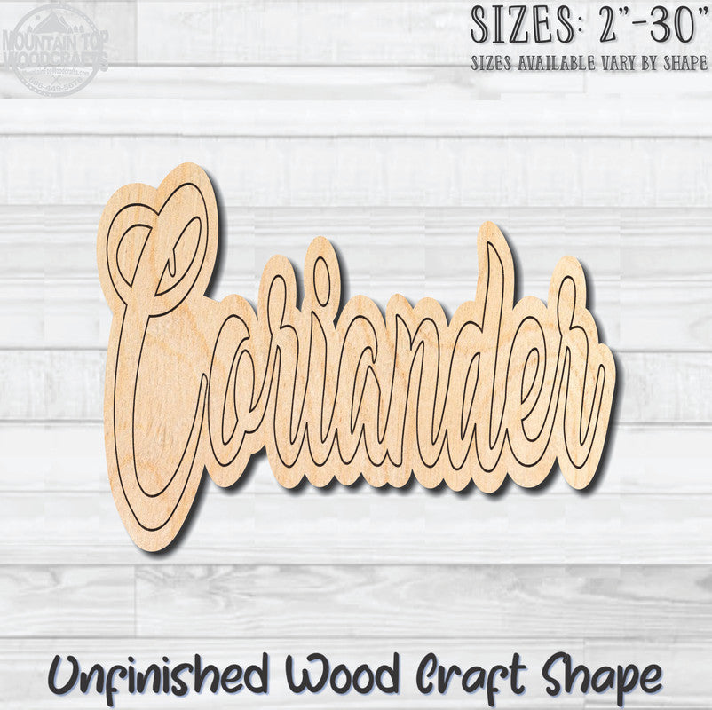 Coriander Wording Kitchen Herb Spice Unfinished Wood Shape Blank Laser Engraved Cutout Woodcraft Craft Supply