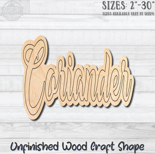 Coriander Wording Kitchen Herb Spice Unfinished Wood Shape Blank Laser Engraved Cutout Woodcraft Craft Supply