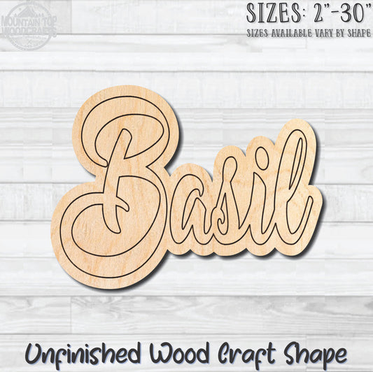 Basil Wording Kitchen Herb Spice Unfinished Wood Shape Blank Laser Engraved Cutout Woodcraft Craft Supply