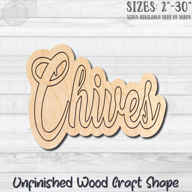 Chives Wording Kitchen Herb Spice Unfinished Wood Shape Blank Laser Engraved Cutout Woodcraft Craft Supply