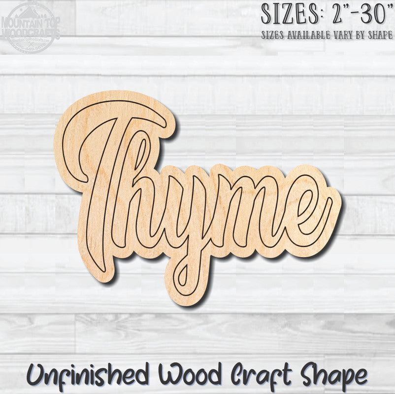 Thyme Wording Kitchen Herb Spice Unfinished Wood Shape Blank Laser Engraved Cut Out Woodcraft Craft Supply