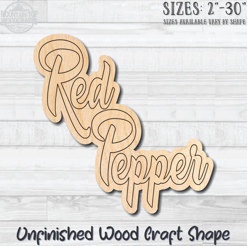 Red Pepper Wording Kitchen Herb Spice Unfinished Wood Shape Blank Laser Engraved Cutout Woodcraft Craft Supply