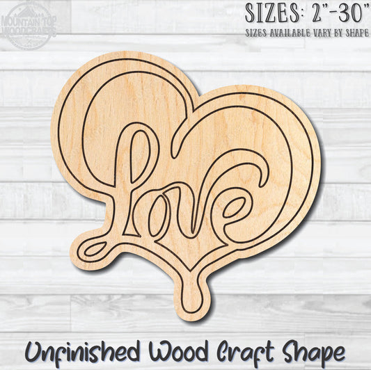 Love Heart Script Word 1 Unfinished Wood Shape Blank Laser Engraved Cutout Woodcraft Craft Supply