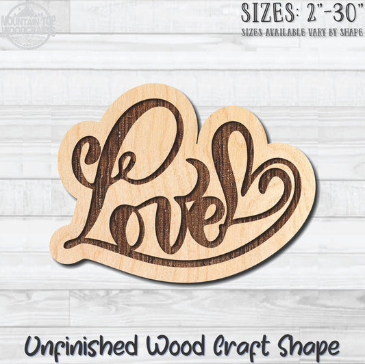 Love Heart Script Word 2 Unfinished Wood Shape Blank Laser Engraved Cutout Woodcraft Craft Supply