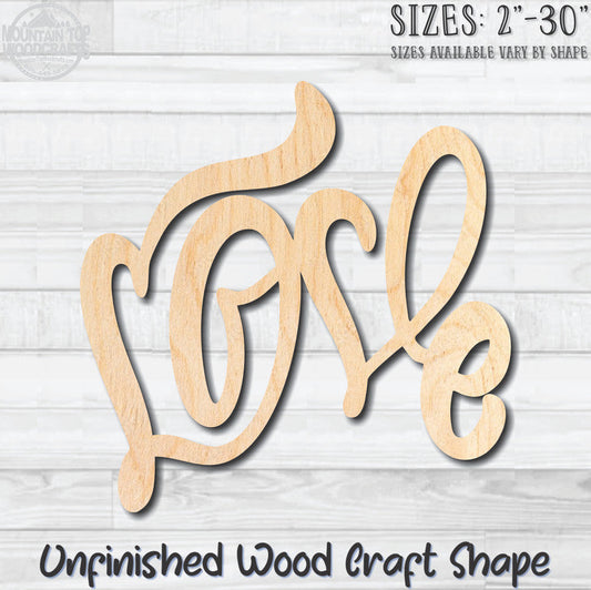 Heart Love Script Word Unfinished Wood Shape Blank Laser Engraved Cutout Woodcraft Craft Supply