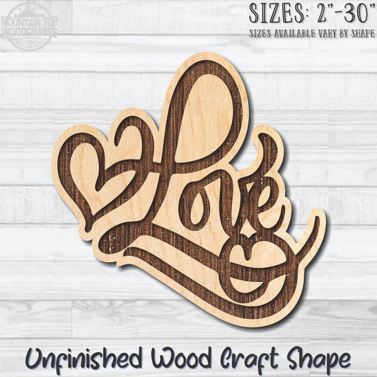 Love Script Wall Word Unfinished Wood Shape Blank Laser Engraved Cutout Woodcraft Craft Supply