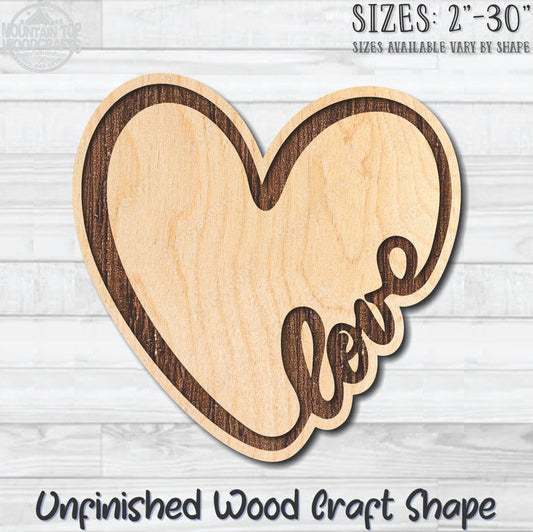 Love Heart Wall Word Unfinished Wood Shape Blank Laser Engraved Cutout Woodcraft Craft Supply