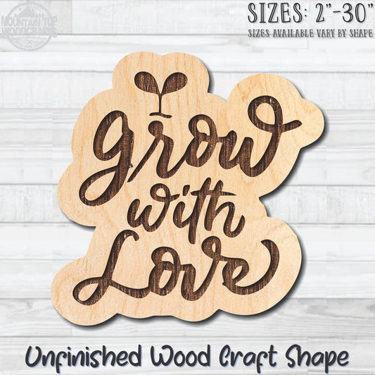 Grow With Love Unfinished Wood Shape Blank Laser Engraved Cutout Woodcraft Craft Supply