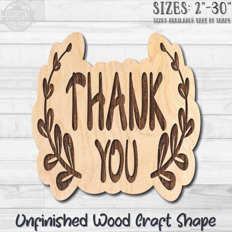 Thank You Unfinished Wood Shape Blank Laser Engraved Cutout Woodcraft Craft Supply