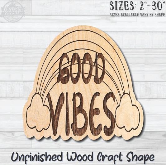 Good Vibes Unfinished Wood Shape Blank Laser Engraved Cutout Woodcraft Craft Supply