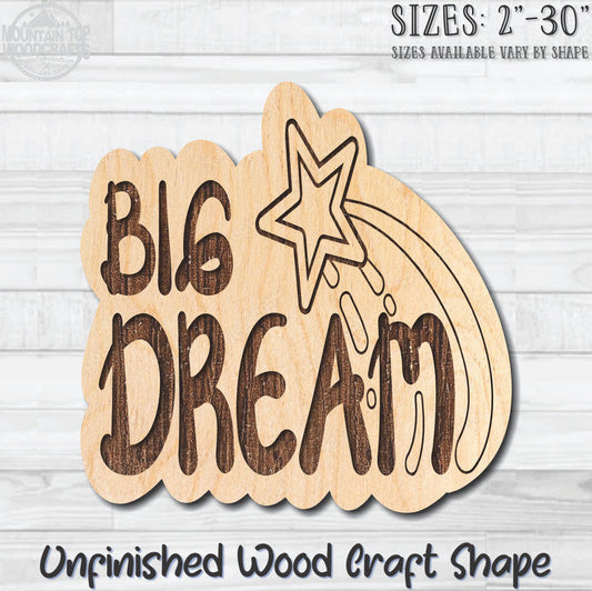 Big Dream Unfinished Wood Shape Blank Laser Engraved Cutout Woodcraft Craft Supply