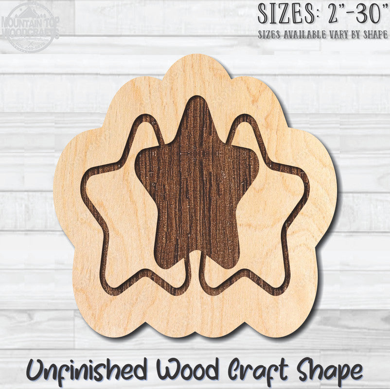 Star Trio Unfinished Wood Shape Blank Laser Engraved Cutout Woodcraft Craft Supply