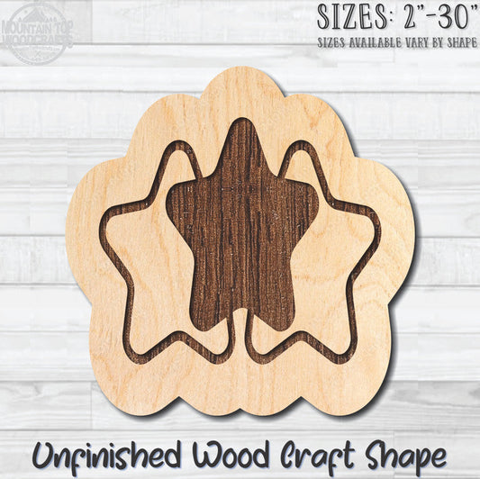 Star Trio Unfinished Wood Shape Blank Laser Engraved Cutout Woodcraft Craft Supply