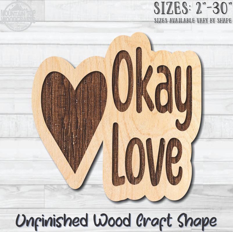 Okay Love Heart Unfinished Wood Shape Blank Laser Engraved Cutout Woodcraft Craft Supply