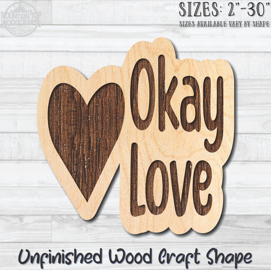 Okay Love Heart Unfinished Wood Shape Blank Laser Engraved Cutout Woodcraft Craft Supply