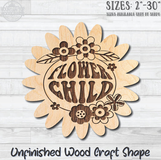 Flower Child Unfinished Wood Shape Blank Laser Engraved Cutout Woodcraft Craft Supply