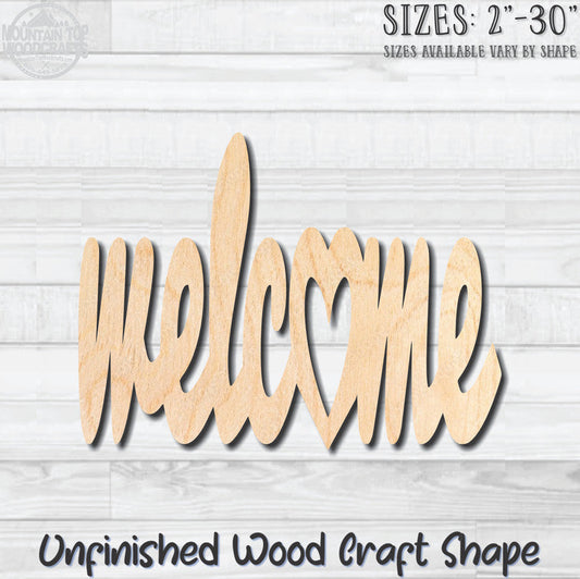 Welcome Word Wording Unfinished Wood Shape Blank Laser Engraved Cut Out Woodcraft Craft Supply
