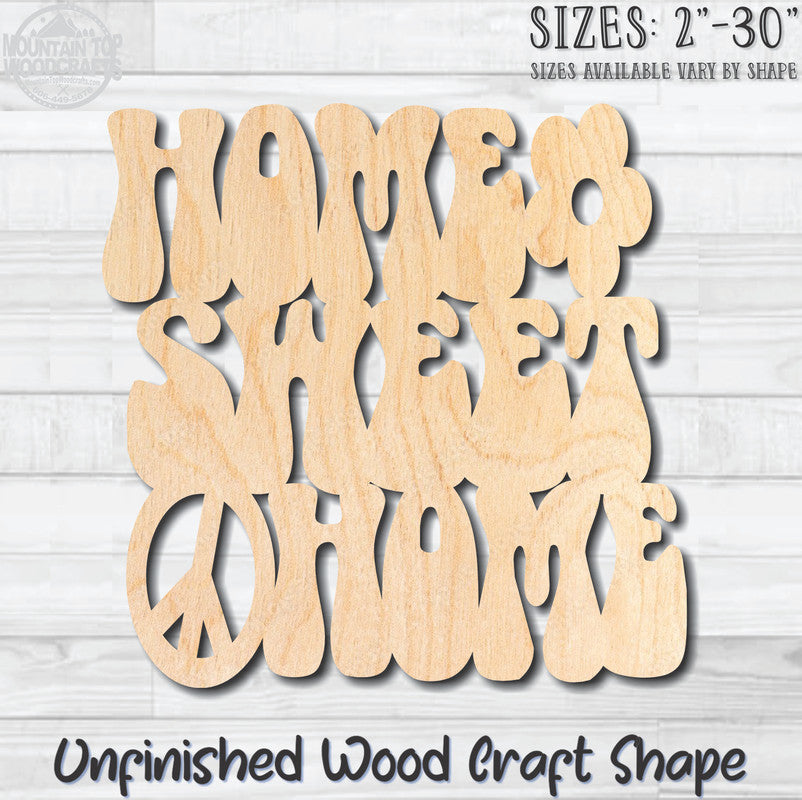 Hippy Home Sweet Home Unfinished Wood Shape Blank Laser Engraved Cutout Woodcraft Craft Supply