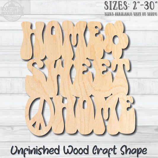 Hippy Home Sweet Home Unfinished Wood Shape Blank Laser Engraved Cutout Woodcraft Craft Supply