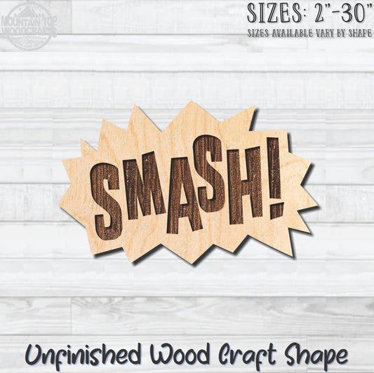 SMASH! Superhero Unfinished Wood Shape Blank Laser Engraved Cut Out Woodcraft Craft Supply