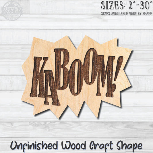 KABOOM! Superhero Unfinished Wood Shape Blank Laser Engraved Cutout Woodcraft Craft Supply