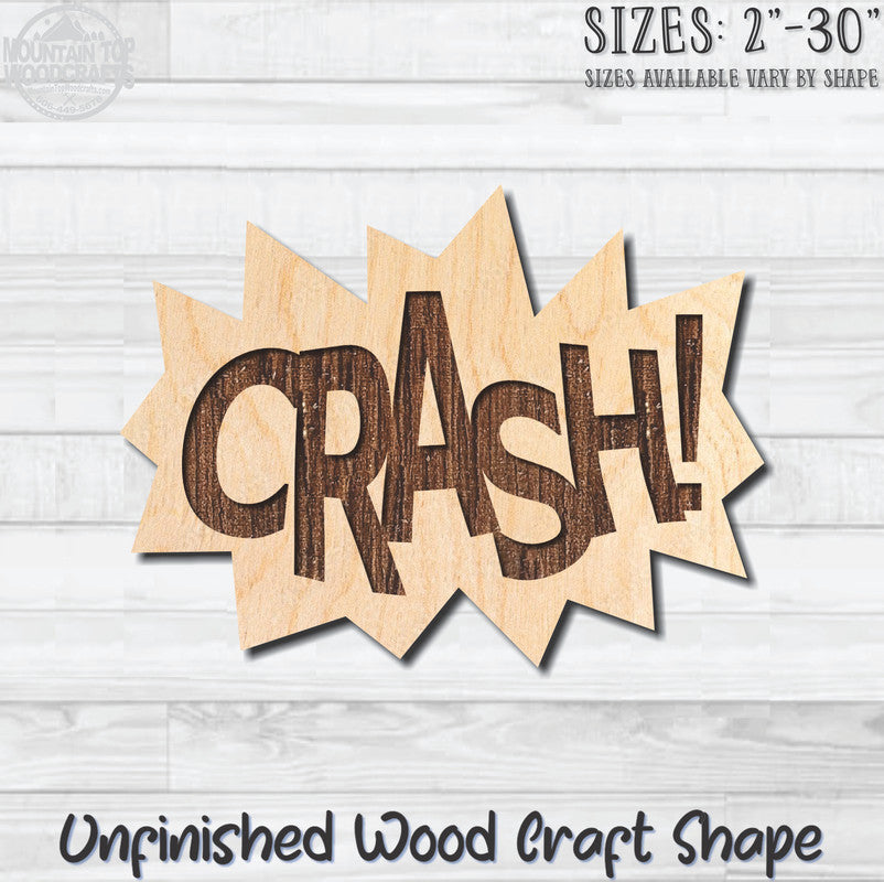 CRASH! Superhero Unfinished Wood Shape Blank Laser Engraved Cutout Woodcraft Craft Supply