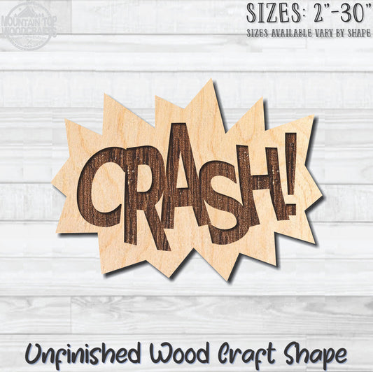 CRASH! Superhero Unfinished Wood Shape Blank Laser Engraved Cutout Woodcraft Craft Supply
