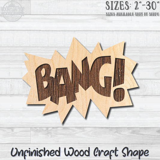 BANG! Superhero Unfinished Wood Shape Blank Laser Engraved Cutout Woodcraft Craft Supply