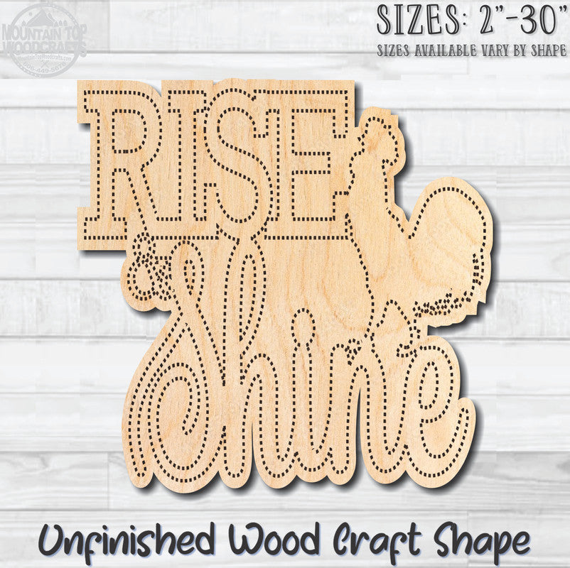 Rise & Shine Rooster Word Unfinished Wood Shape Blank Laser Engraved Cutout Woodcraft Craft Supply